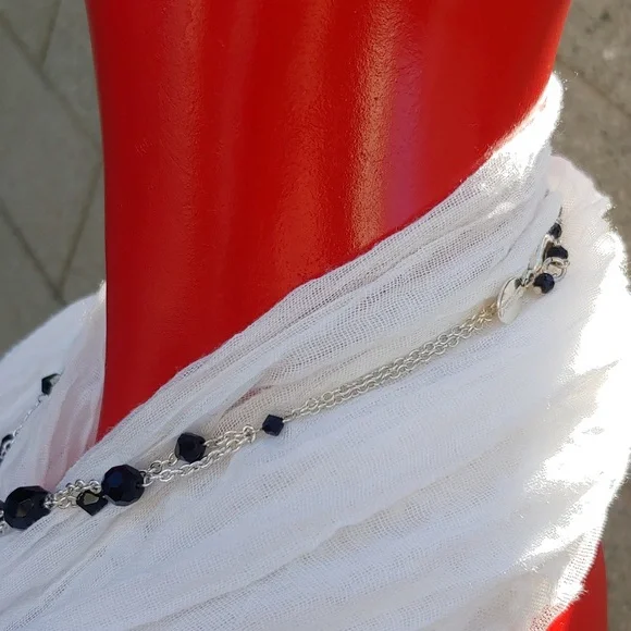 White House Black Market Silver Tone Black Beaded Necklace - Picture 5 of 13